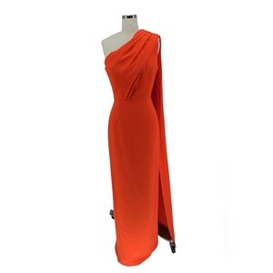 30003 NEW LBV. One Shoulder Cape Gown Dress Flame Orange size 6 formal gala